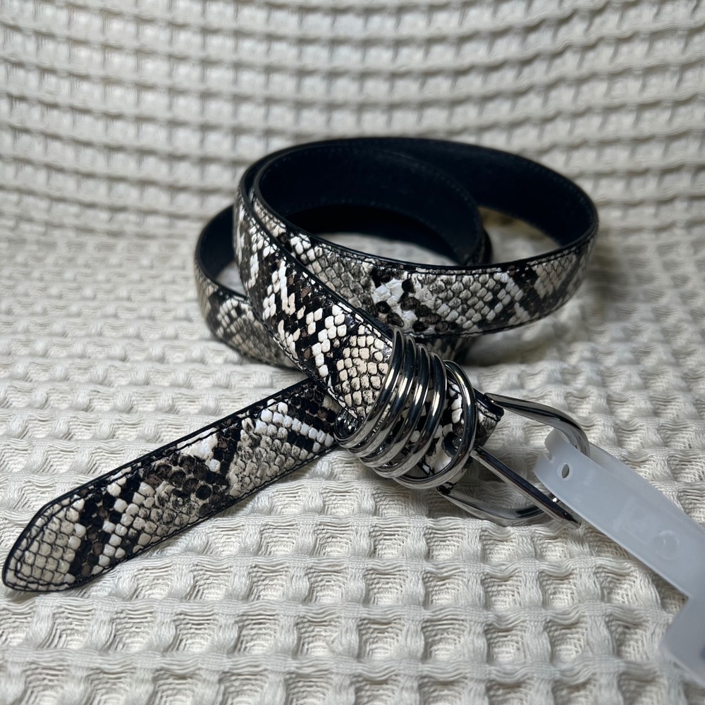 Loft Womens Grey Snakeskin Print Belt Silver Buckle Size Large 70233‎ 11325